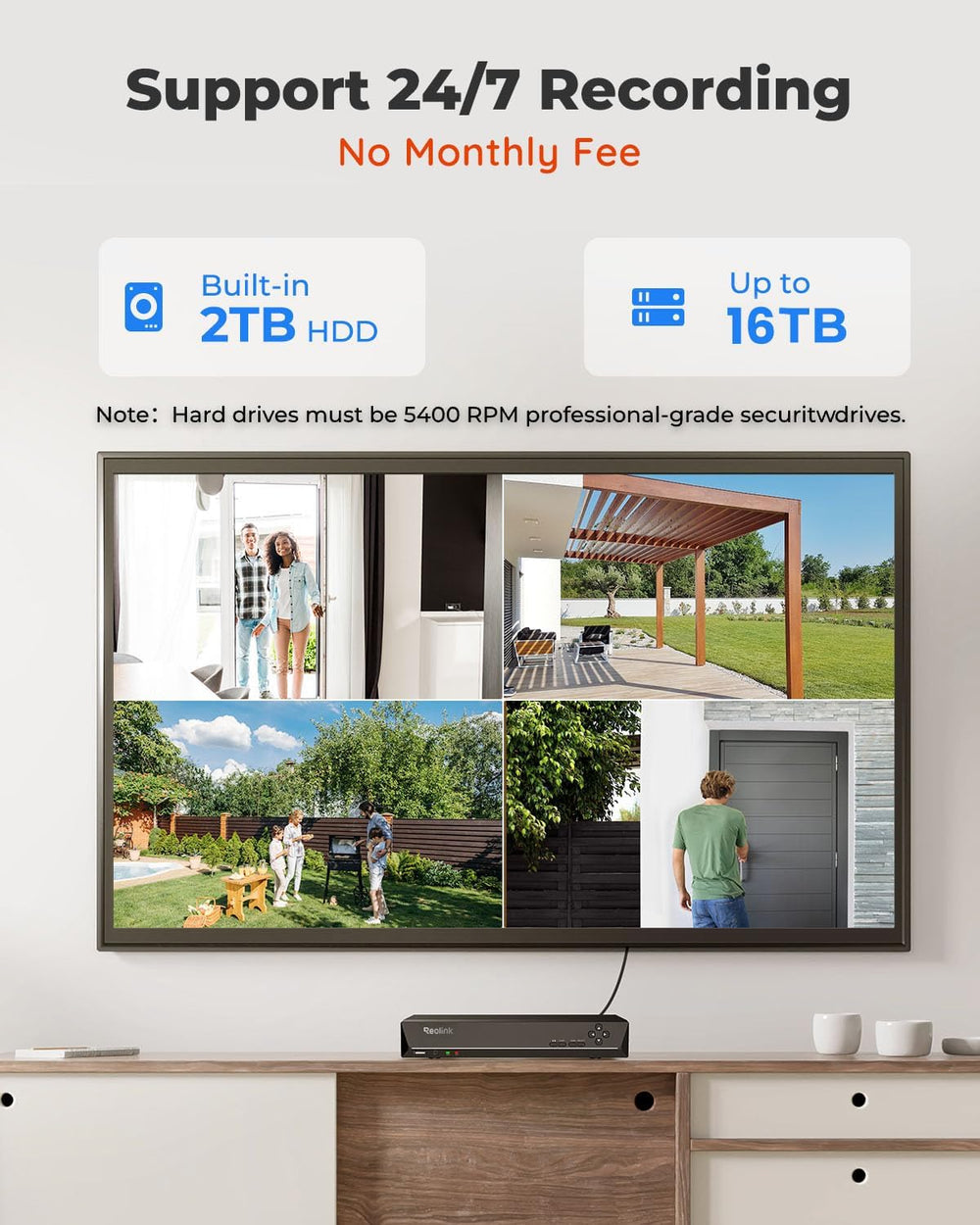 REOLINK 5MP 8CH Home Security Camera System with 2TB HDD RLK8-520D4-5MP