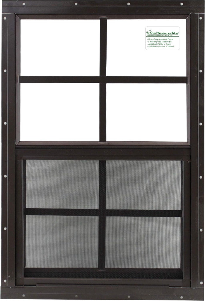 14" w x 21" t Brown Flush Aluminum shed Windows Tempered Glass Vertical Slider with Screen