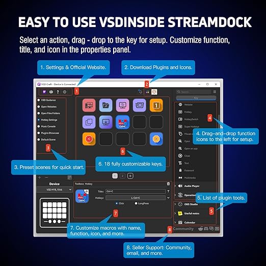 VSDINSIDE Macro Keypad, Stream Controller Deck Gaming Streaming Shortcut