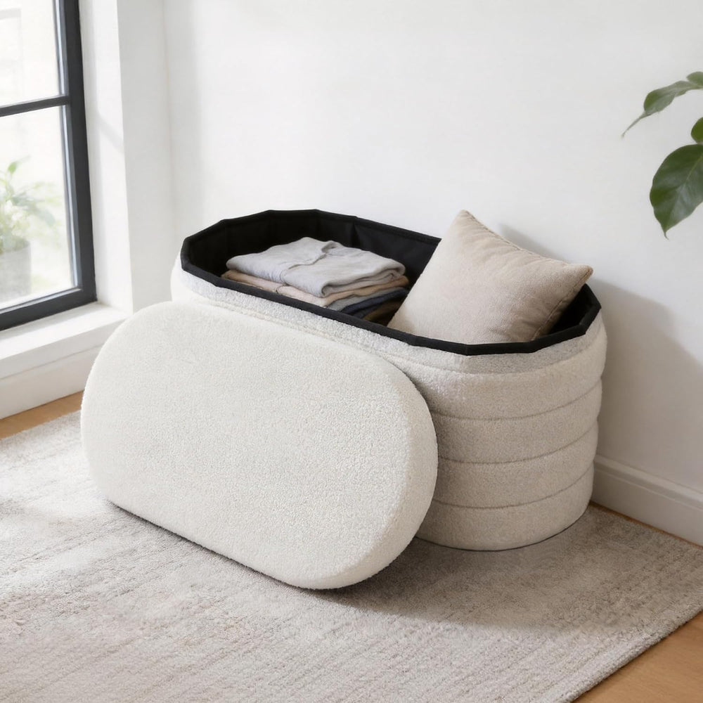 GLAXYFUR Oval Storage Ottoman Bench, 30 Inches Entryway Shoe Seat