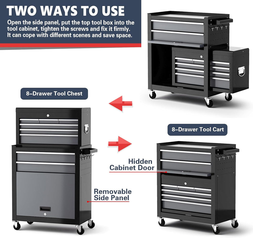 8-Drawer Tool Chest with Wheels, 42'' Rolling Tool Chest Heavy Duty,B...
