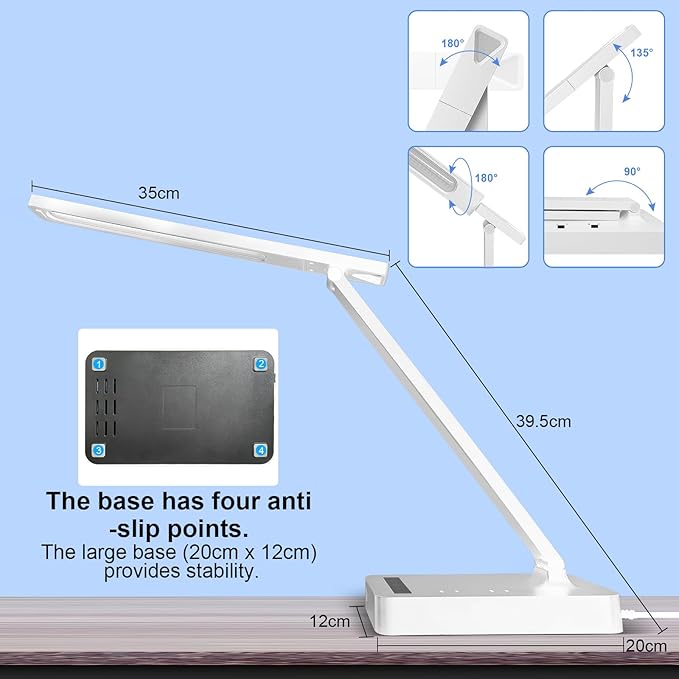 Smart Desk Lamp with 4-in-1 Charging Station, 5 Color temperatures and 5