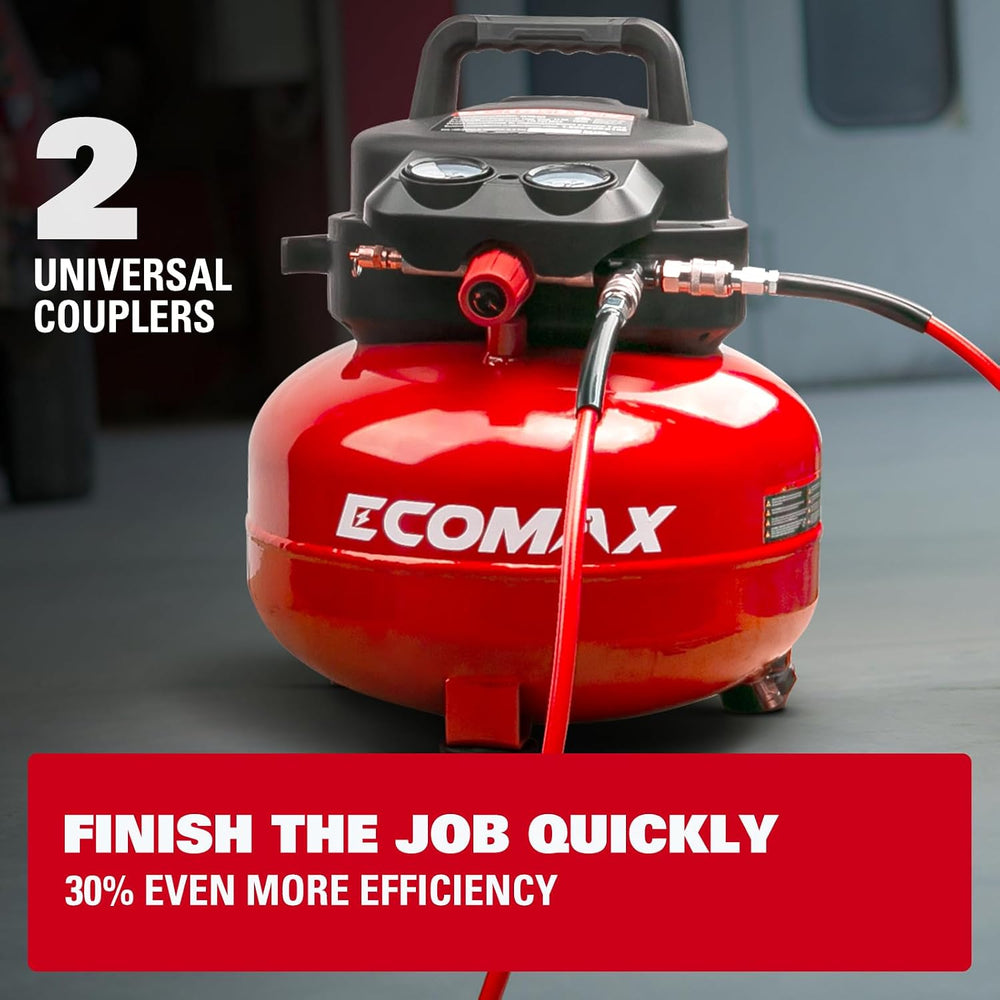 ECOMAX 6 Gallon Pancake Air Compressor 150PSI, 2.6 CFM @ 90 PSI Red