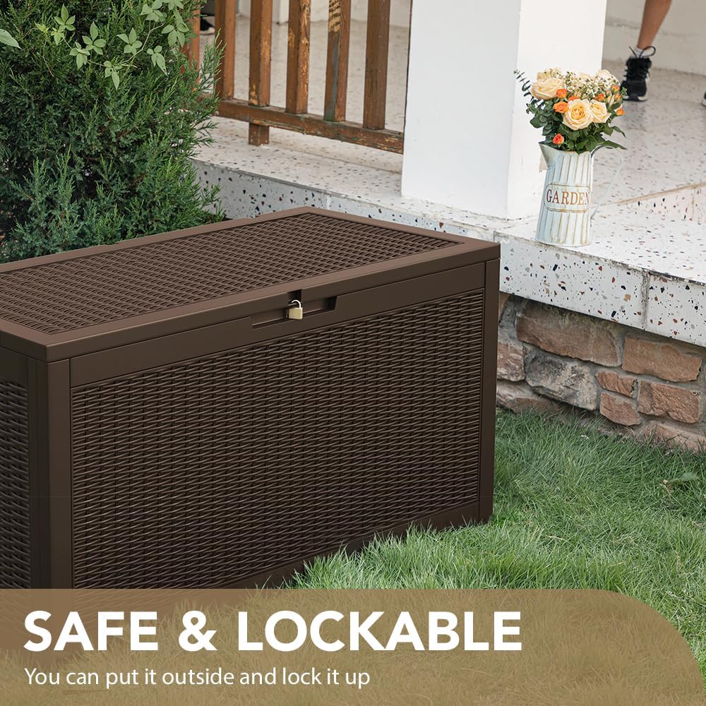 Devoko 95 Gallon Deck Box Large Resin Outdoor Storage Box, Waterproof and UV ...