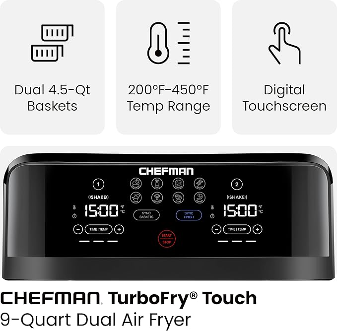 Chefman TurboFry Touch Dual Air Fryer, Maximize The Healthiest Meals
