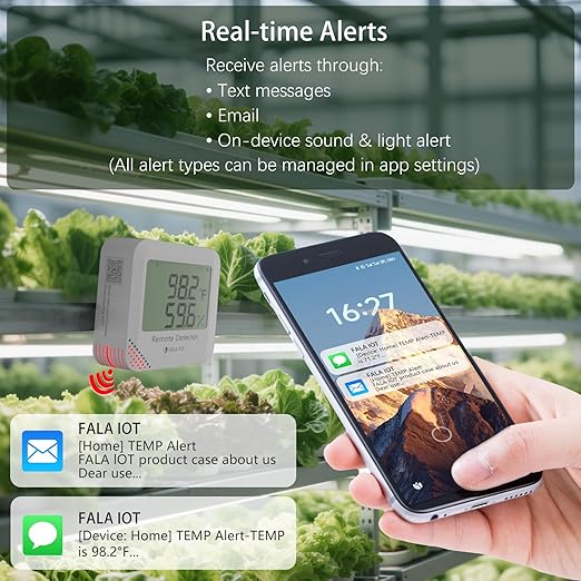 FALA IOT WiFi Temperature & Humidity Monitor, No Subscription 24/7 Remote...