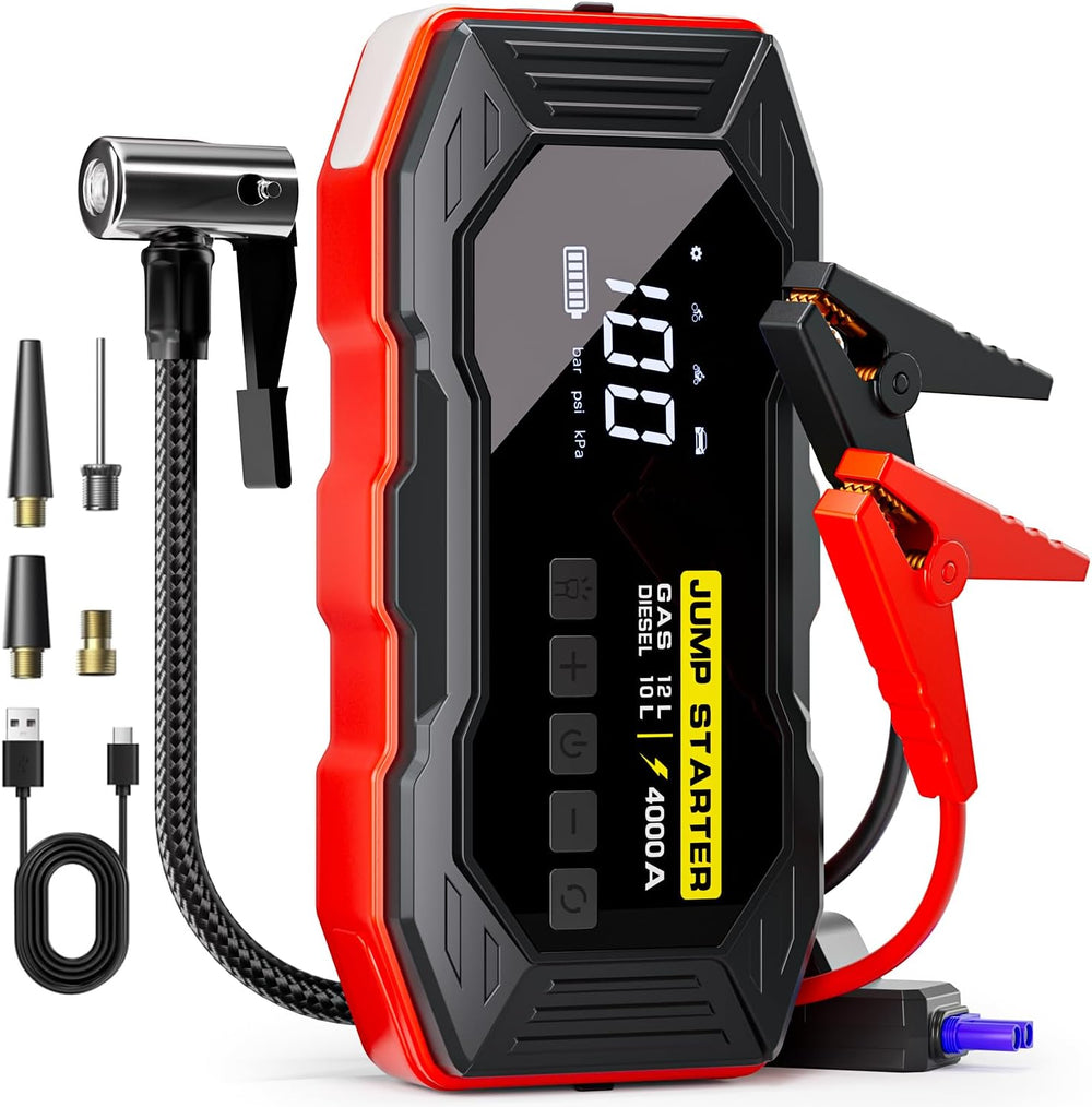 Jump Starter with Air Compressor 4000A Portable Car Battery Jump Starter (All...