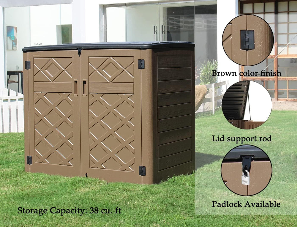 Mrosaa Large Horizontal Storage Sheds,38 cu.ft Resin Garden Shed Weather Resi...