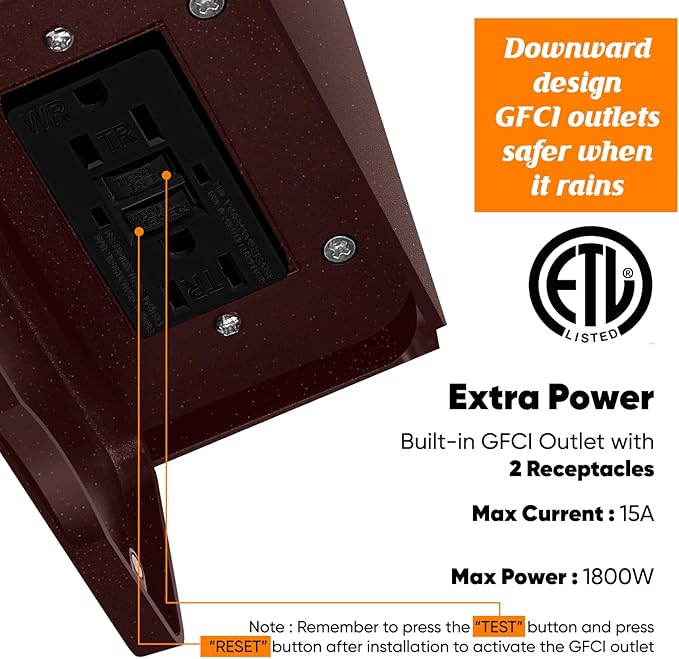 Porch Light with GFCI Outlets, Waterproof Outside Wall Lantern Sconce 3