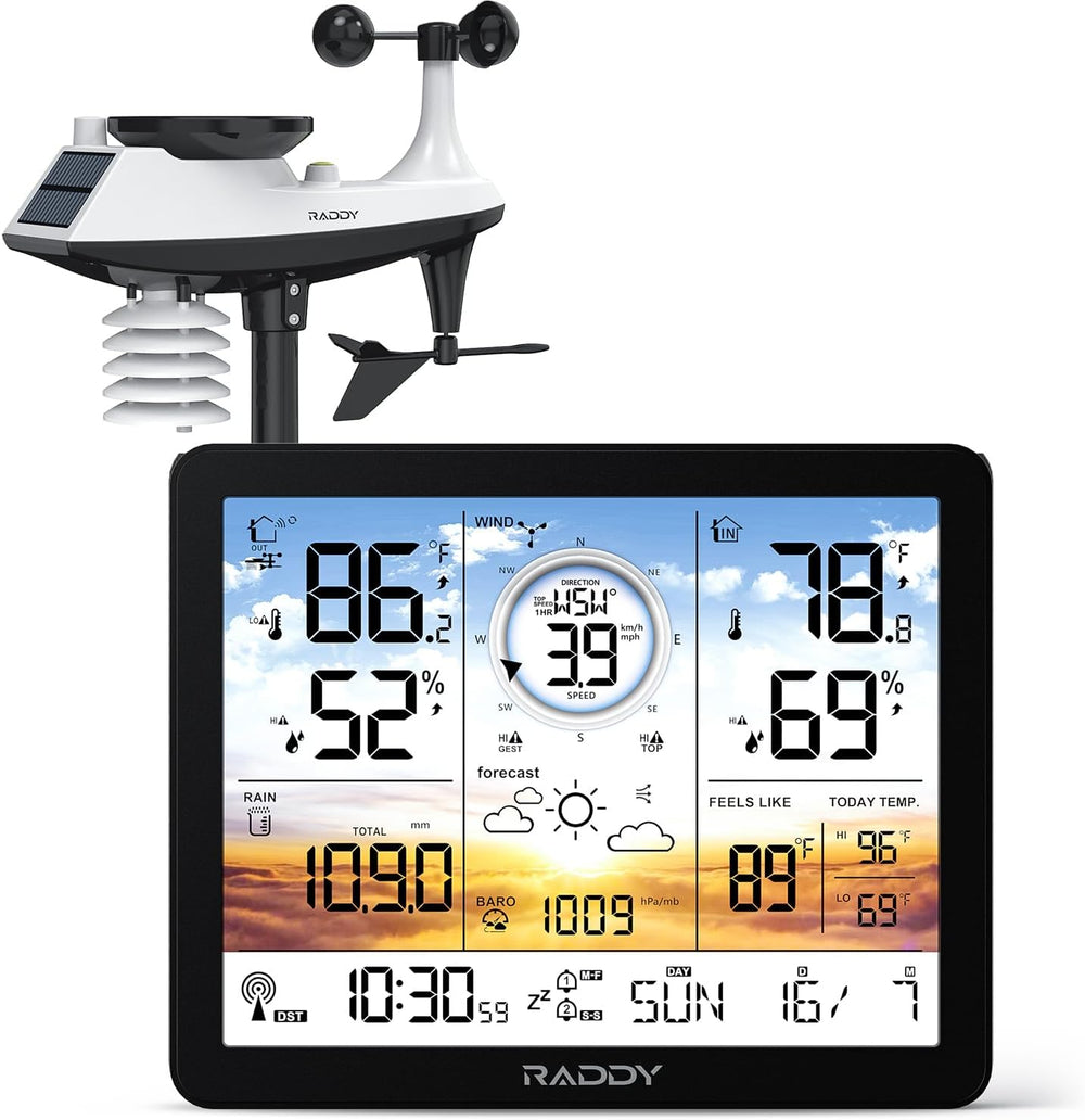 Raddy AG7 Weather Station Wireless Indoor Outdoor Thermometer, 7.4'' ...