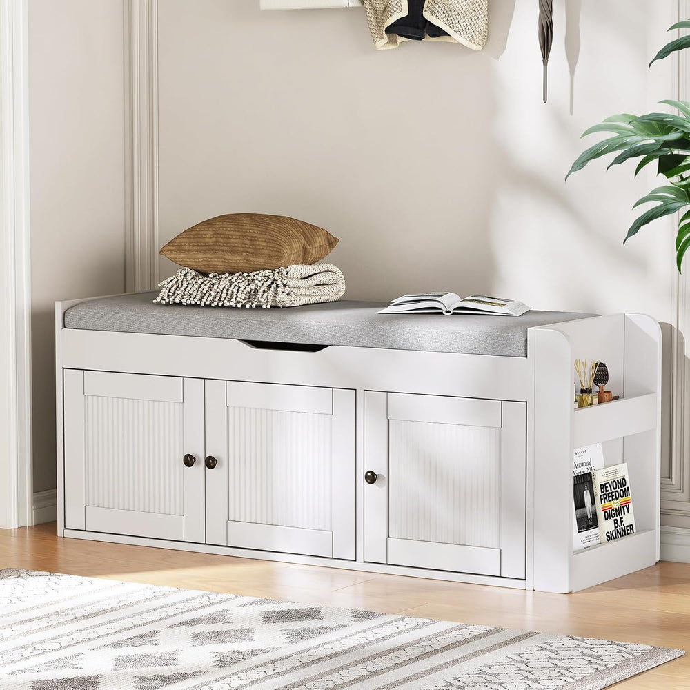 42.6" Storage Bench - Shoe Storage Bench with Side Storage Shelves and 3...