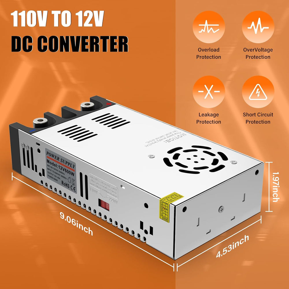 12V Power Supply,110V to 12V DC Converter, IMAYCC AC to DC Converter 600W 50A...