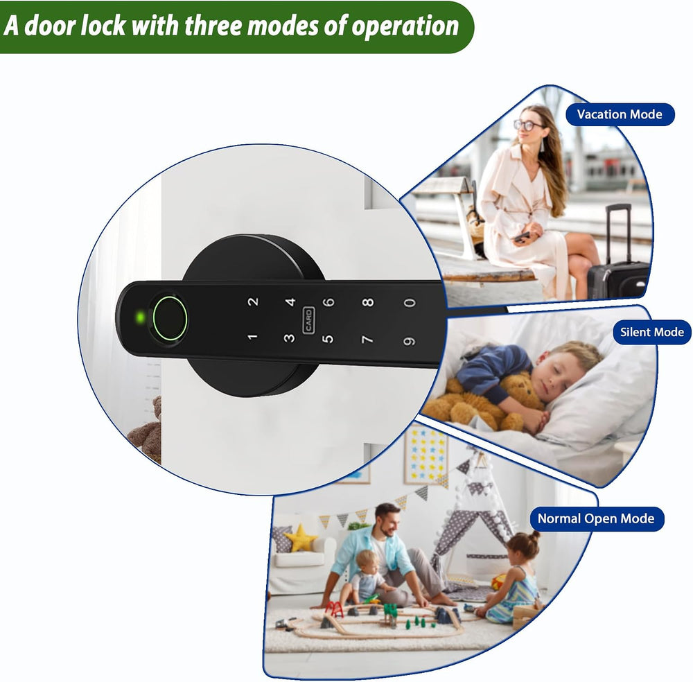 Fingerprint Door Lock, 5-in-1 Smart Door Knob with Handle, Biometric Keyless ...