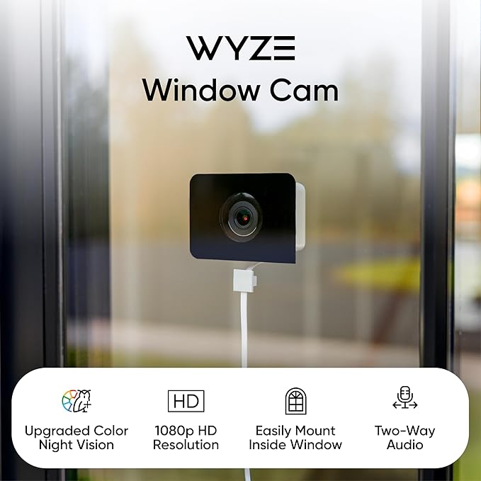Wyze Window Camera, WiFi Indoor HD Home Security Camera, Upgraded Color Night