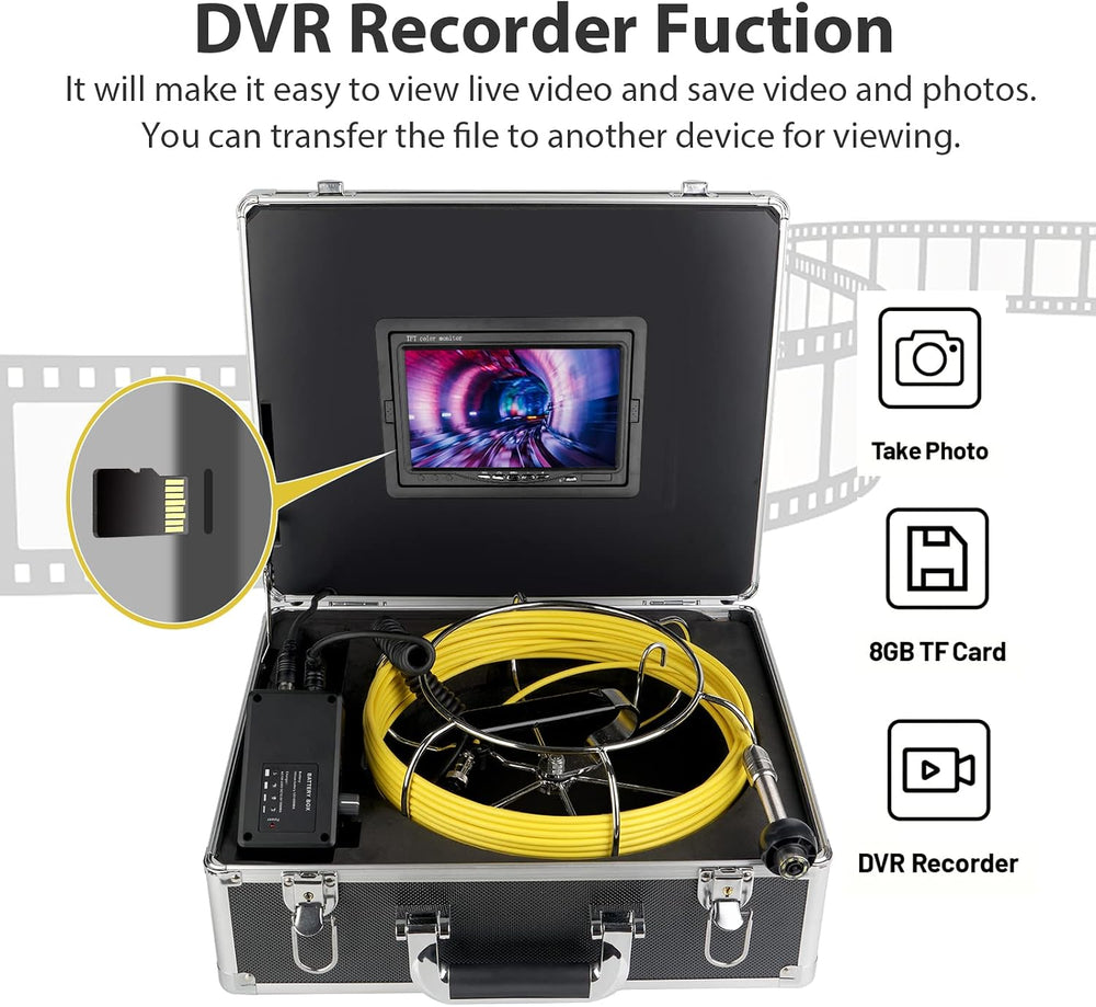 Sewer Camera 7″ Monitor Plumbing Snake Pipe Inspection Video Camera