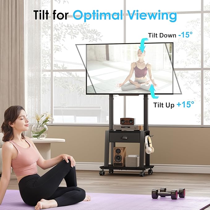 Mobile TV Stand with Drawer for 23-60 Inch Flat/Curved Screen, Tilt Rolling TV