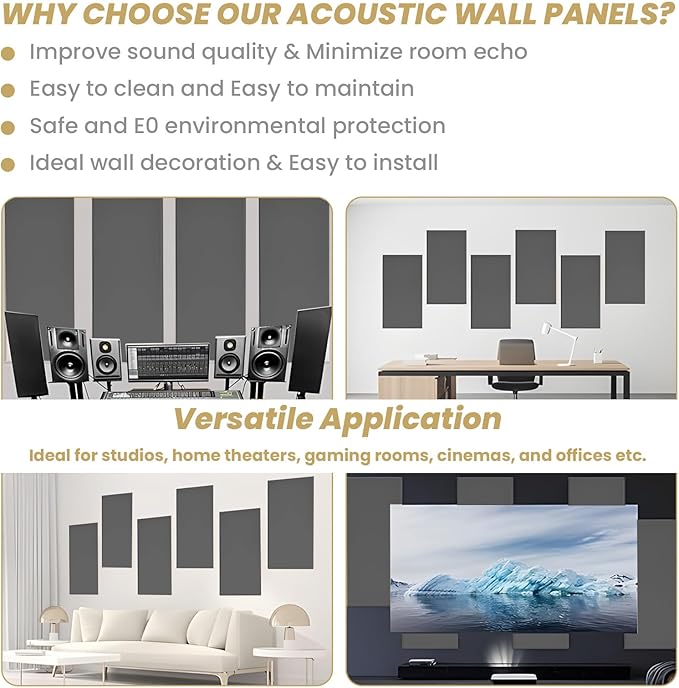 6 PCS Acoustic Panels, Large Soundproof Wall Panels, Professional Fiberglass