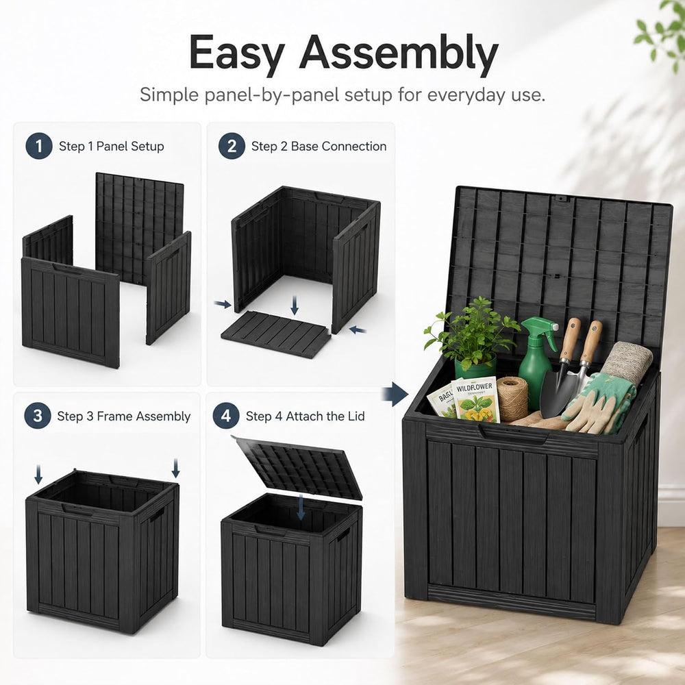 Outdoor Storage Box Resin Deck Box Waterproof Black 32 Gallon