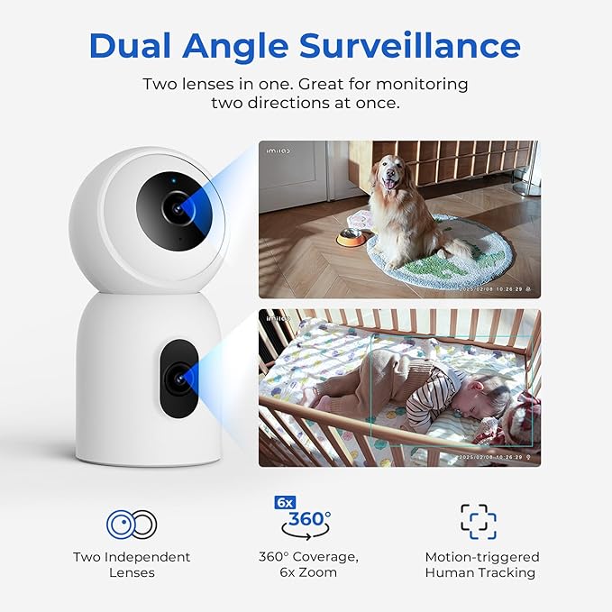 IMILAB C30 Dual Security Camera Indoor, 3K+3K Lens Pet/Baby Monitor Camera
