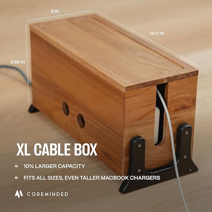 Extra Large Cable Management Box, Wood Cord Hider Box & Organizer