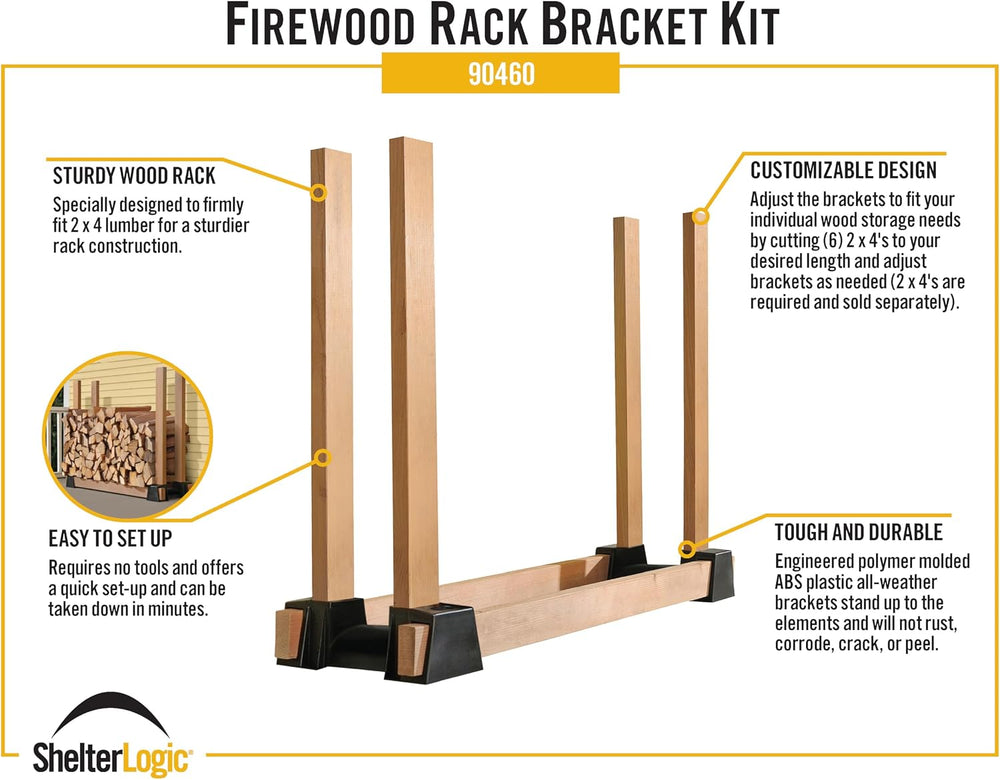ShelterLogic LumberRack Firewood Rack Adjustable Plastic Bracket Kit, Black, ...