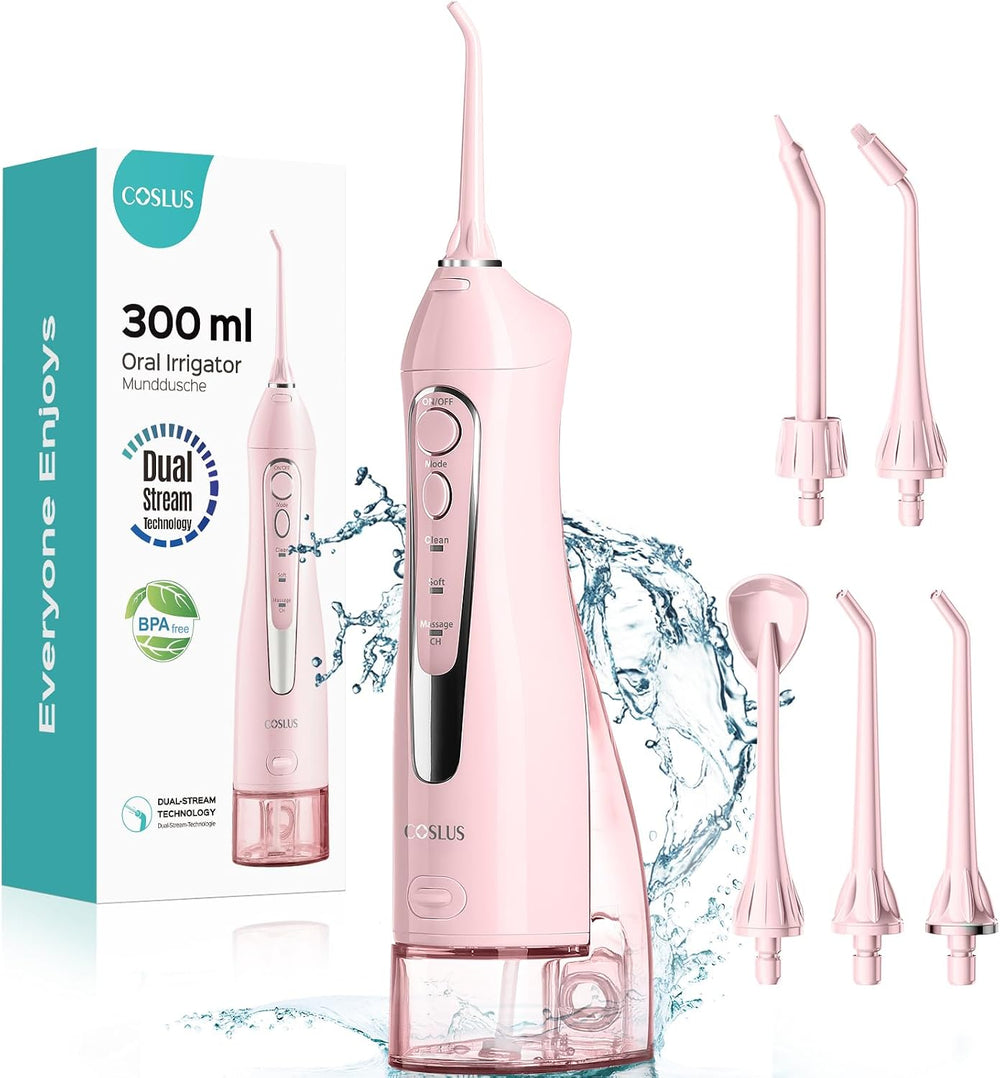 COSLUS Water Dental Flosser Teeth Pick: Portable Cordless Oral Irrigator 300ML