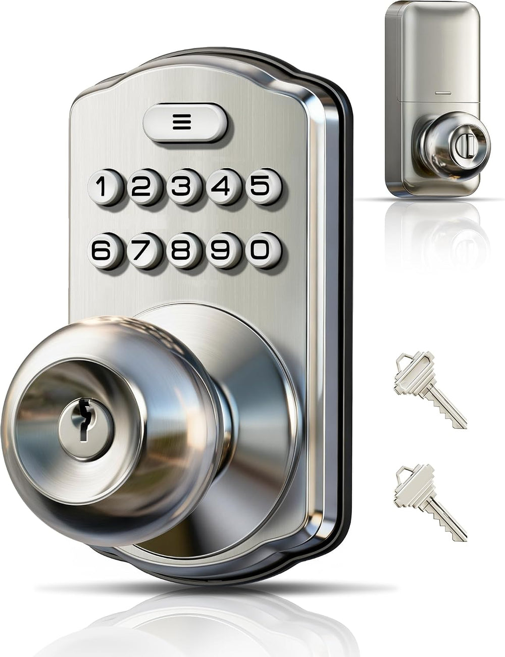 Veise KS03 Keypad Door Knob, Keyless Entry Lock with Handle, Satin Nickel