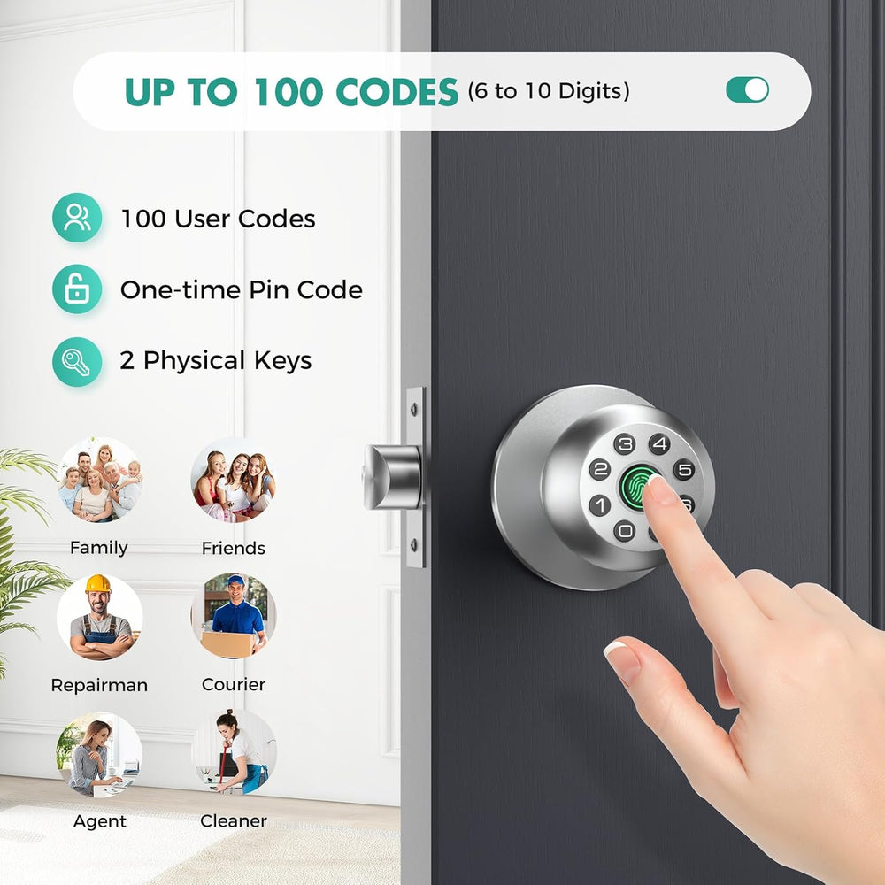 HEI LIANG Fingerprint Door Lock, Biometric Smart Door Knob.Polished Silver