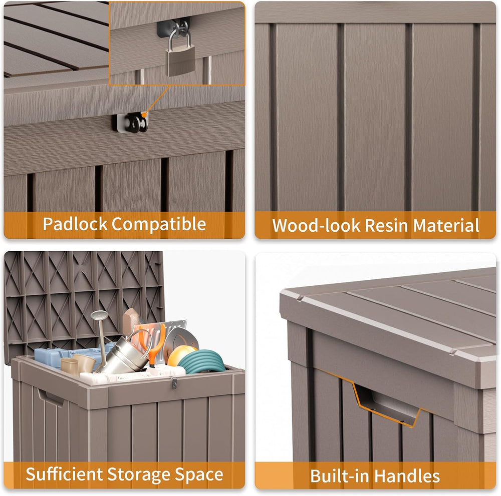 Vixzen Outdoor Storage Deck Box Waterproof Resin Lockable Outside Bench Porch...