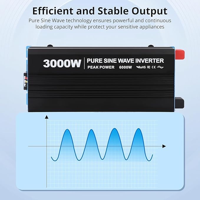 3000W Pure Sine Wave Inverter 1 USB Port 5v/2.1a, LCD Display&Remote Cont...