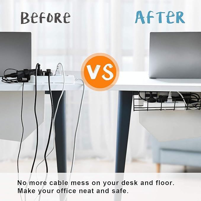 Under Desk Cable Management- 4 Pack Cord Organizer. Metal Wire Cable Management