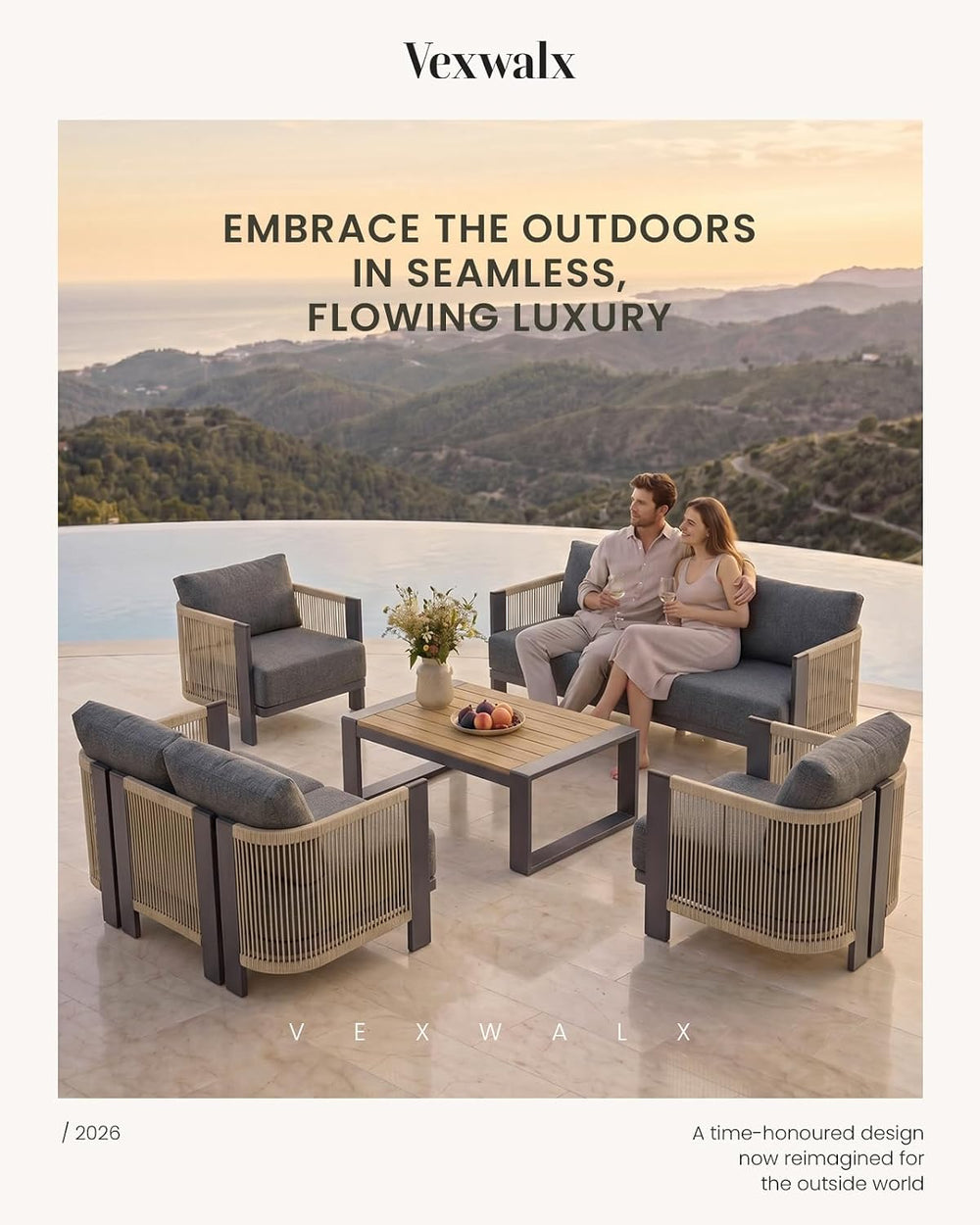 Luxury Patio Furniture Set, 5-Piece Curved Outdoor Furnitrue Set with Weather...