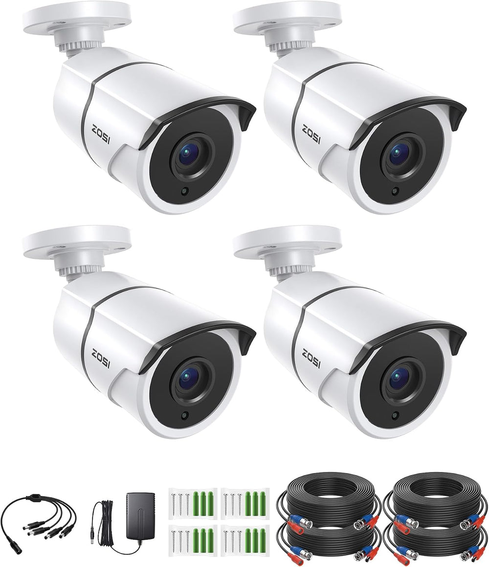 ZOSI 4 Pack 2.0MP 1080P HD-TVI Security Cameras with Audio, 100ft Night Visio...