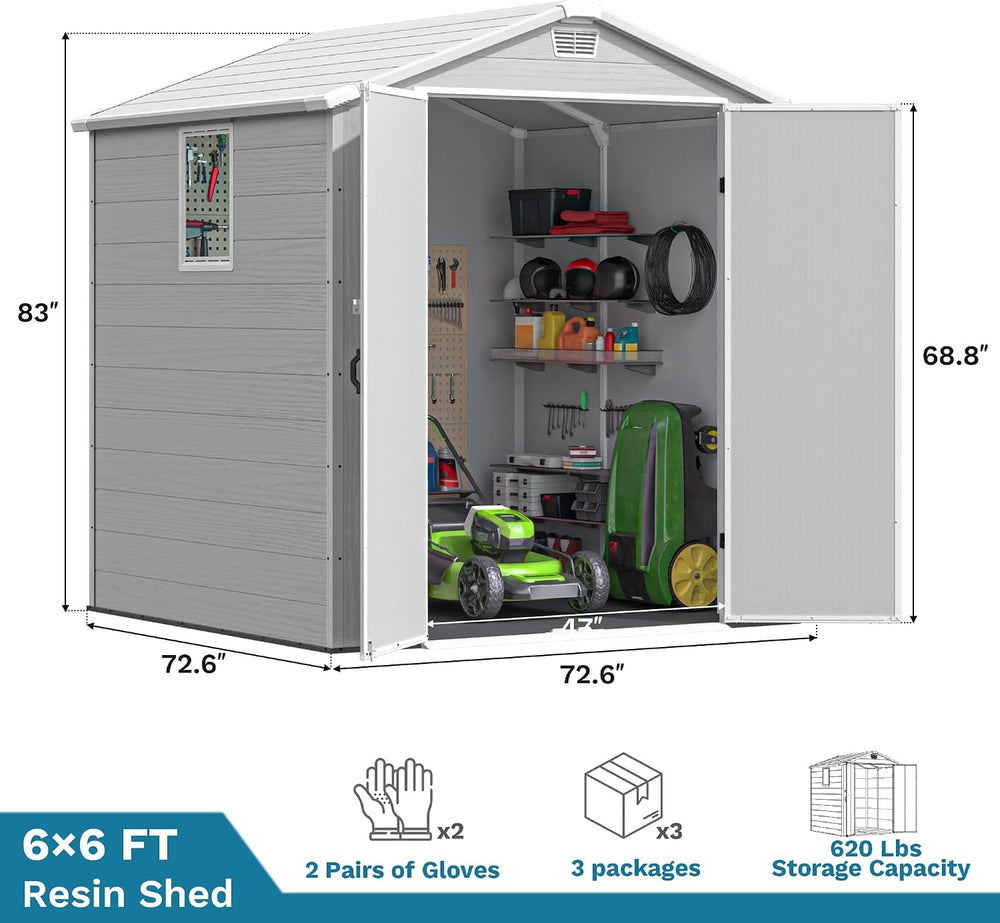 Devoko 6x6 FT Resin Shed with Floor, Outdoor Storage Sheds with Windows