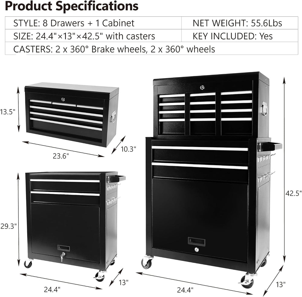 Rolling Tool Chest, 8-Drawer Rolling Tool Chest with Wheels, Large Tool Cabin...