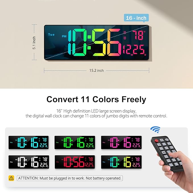 Digital Wall Clock Large Display 16", Digital Clock