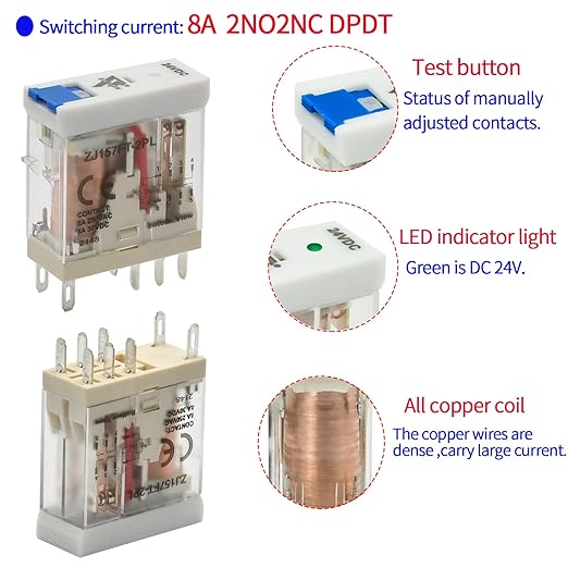 12 Pcs 8Amp Mini Relay Switch UL Listed DPDT