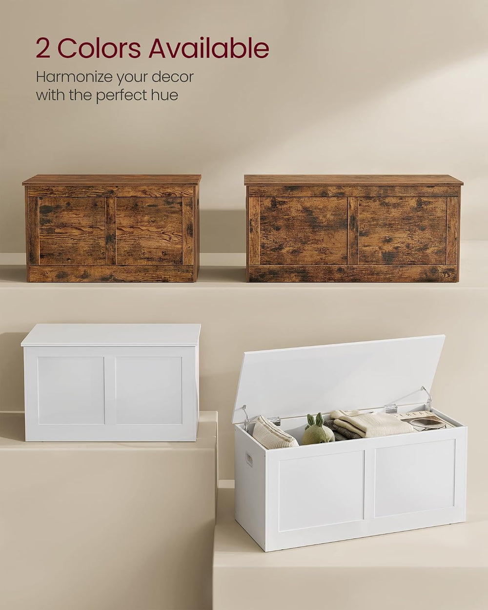 VASAGLE Storage Chest with 2 Safety Hinges, 15.7 x 31.5 x 18.3 Inches