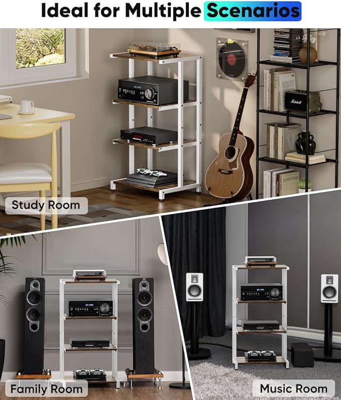 Ardier 4-Tier Wooden Media Stand, AV Media Stand Corner Shelf