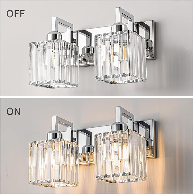 FDPBY Modern Bathroom Vanity Light 2-Lights Chrome Crystal Wall Lamp Bathroom