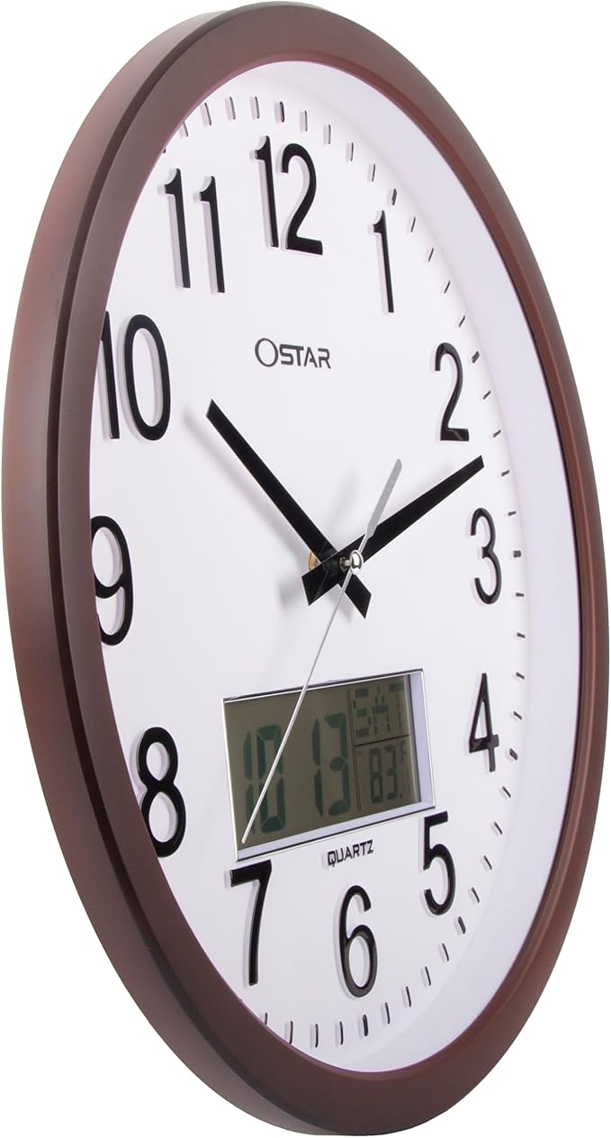 OSTAR 14" Large Analog Digital Display Wall Clock Silent Non-Ticking, Da...