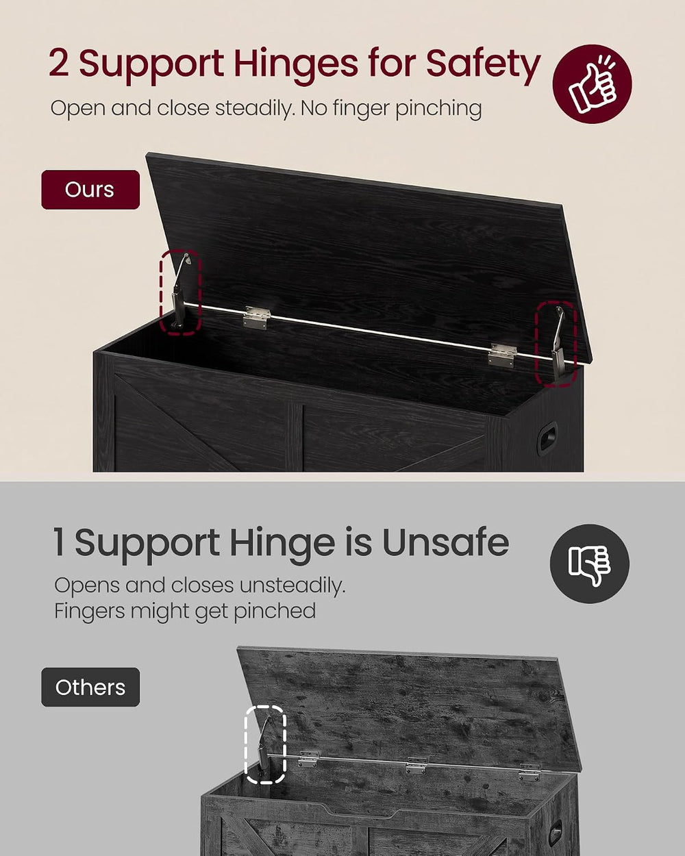 VASAGLE Storage Chest with 2 Fabric Drawers, 15.7 x 39.4 x 19.9 Inches