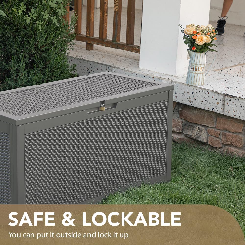Devoko 95 Gallon Deck Box Large Resin Outdoor Storage Box, Waterproof and UV ...