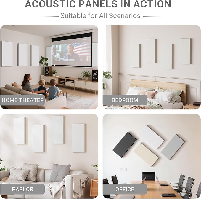 4 Pack High-Density Core with Fabric Cover Acoustic Panels – 24×12×2 In