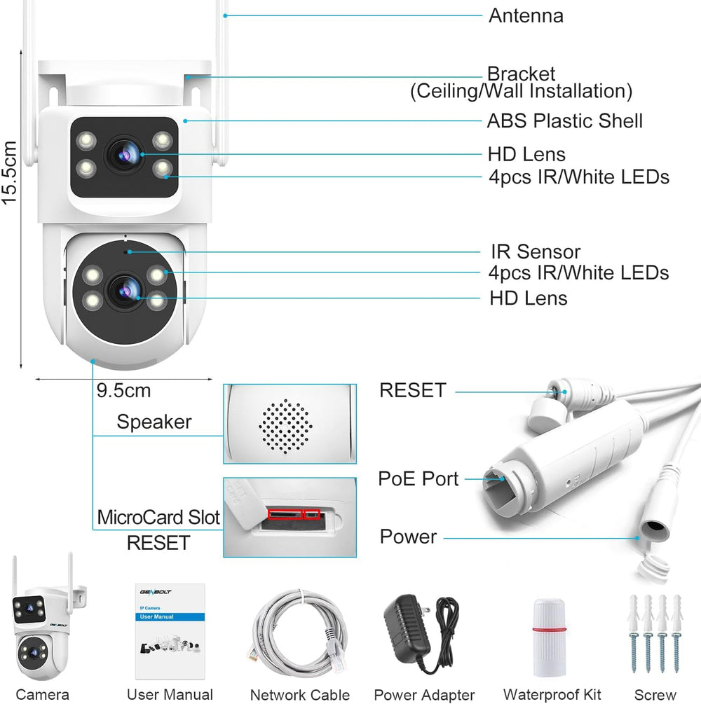 GENBOLT PTZ WiFi Security Camera Outdoor with Dual Lens CCTV Surveillance