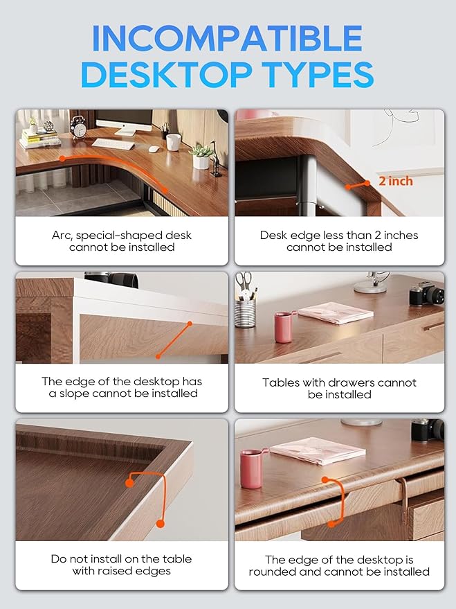 NODOCA No Drill Under Desk Cable Management Tray, Punch-Free Clamp on, Metal