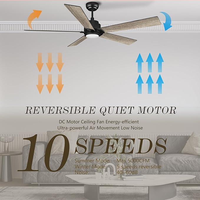 SMAAIR Smart Ceiling Fans with Lights and Remote, 60 Inch Low Profile Ceiling