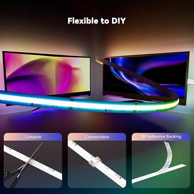 MIWISE LED Strip Lights, RGB Smart IC COB LED Strip Light Color Chasing