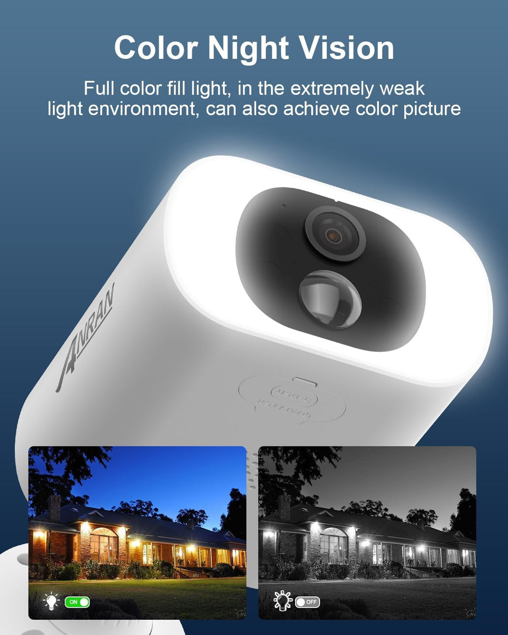 ANRAN 5MP Solar Security Cameras Wireless Outdoor, Solar & Battery Powered