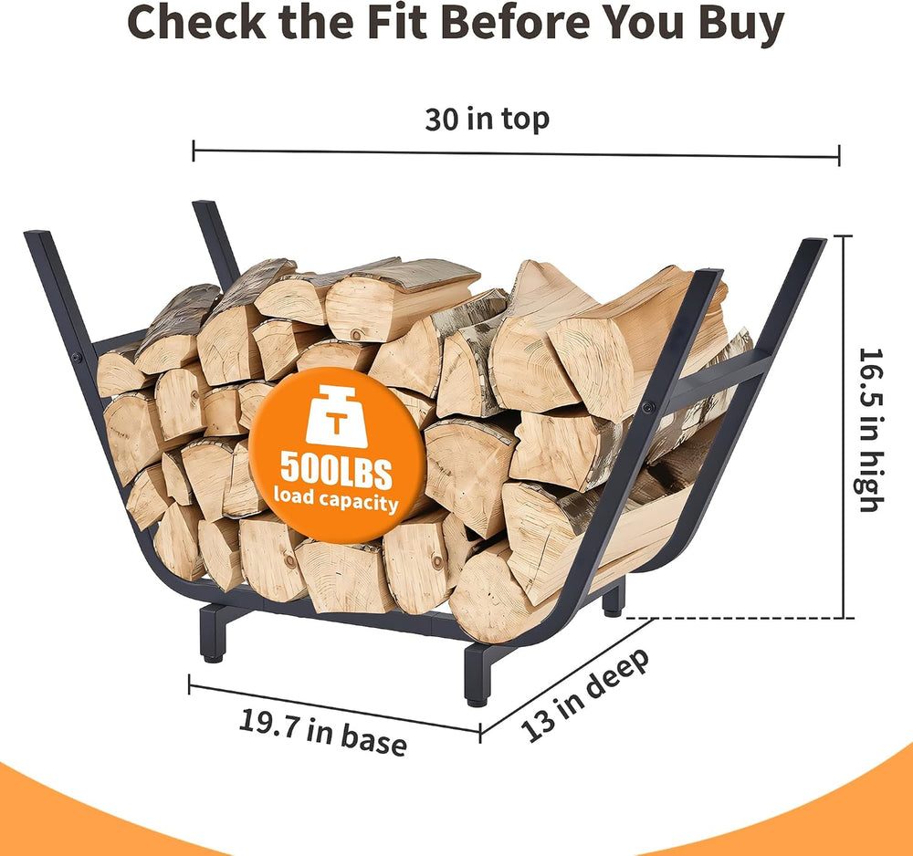 Firewood Rack Outdoor and Indoor, 30 Inch, Tapered Iron Frame for Fire Pits